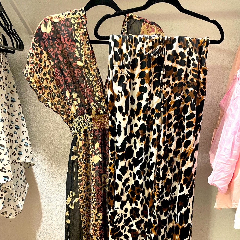 NWOT Sheer Animal Print Dress & Wide Leg Pant coverup Poolside or Out - Size M